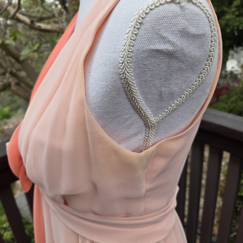 Jack Byan Vintage Seventies Coral Maxi Two-Tone Dress with Scarf Detail - Picture 7 of 10